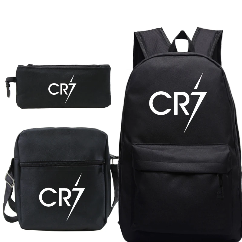 Conjunto de 3 uds. De mochila escolar Cristiano Ronaldo CR7, mochila escolar para estudiantes, niños y niñas, nuevo patrón, mochila de moda CR7