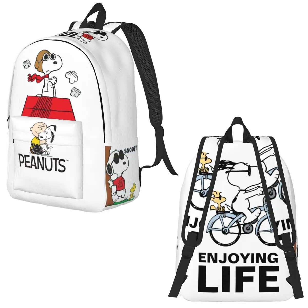 Peanuts Snoopy Dog & Woodstock Backpack Middle High College School Student Enjoy Life Bookbag Men Women Daypack