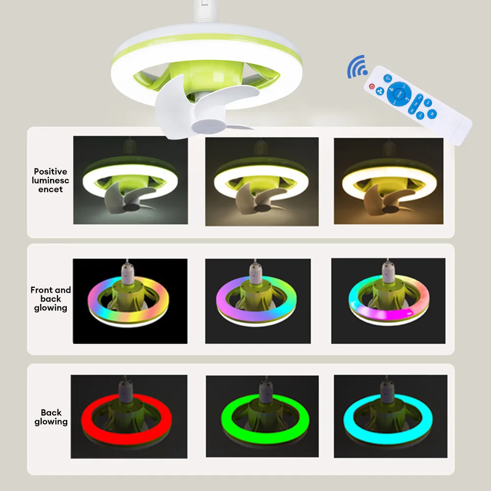 Imagem -04 - Ventilador de Teto com Controle Remoto Lâmpada de Iluminação E27 Base Conversor Elétrico Modo Velocidade Luz Quarto Living