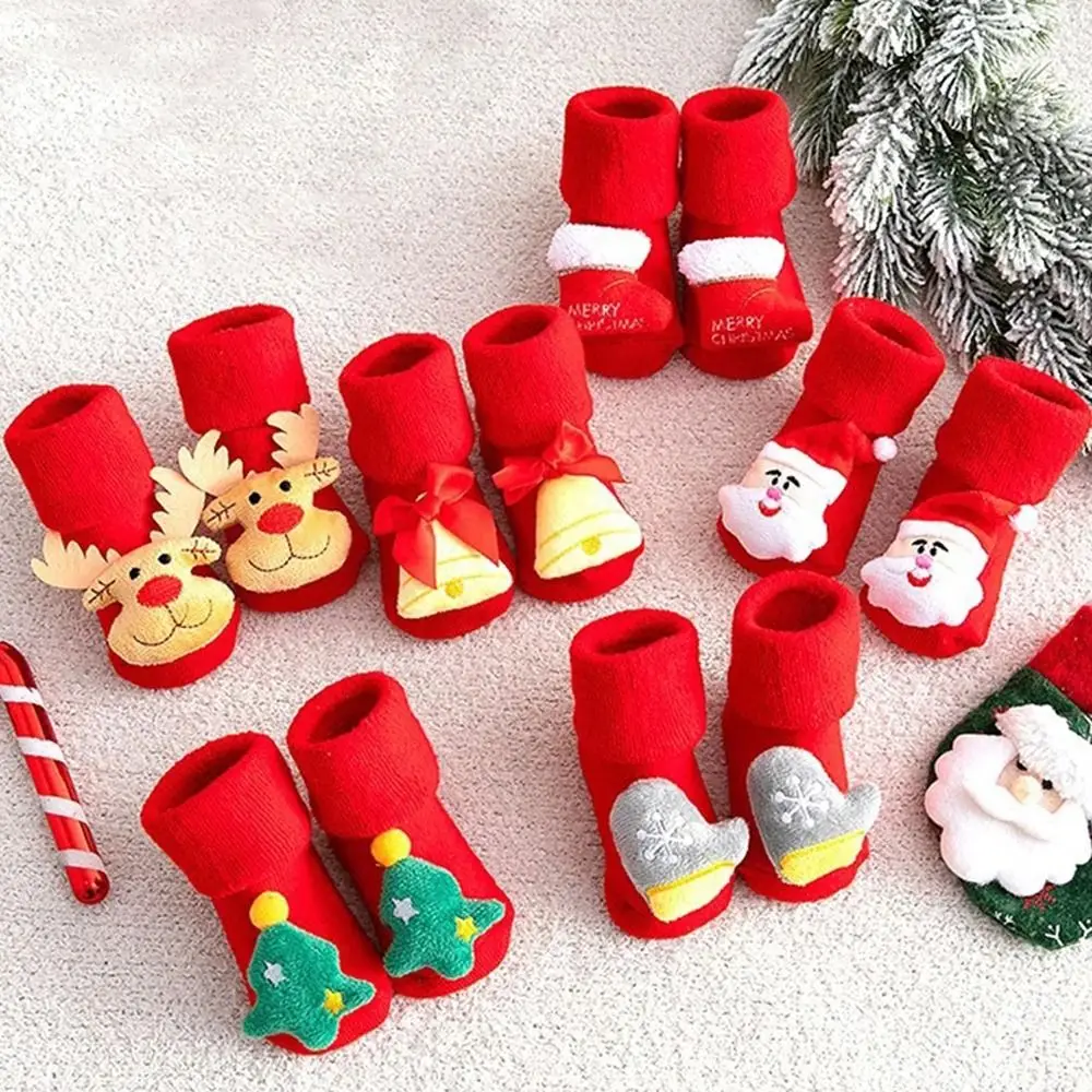 For Kids For Toddler Bell Tree Deer Gloves Thicken Floor Socks Baby Christmas Socks Infant Short Socks Kids Cotton Socks