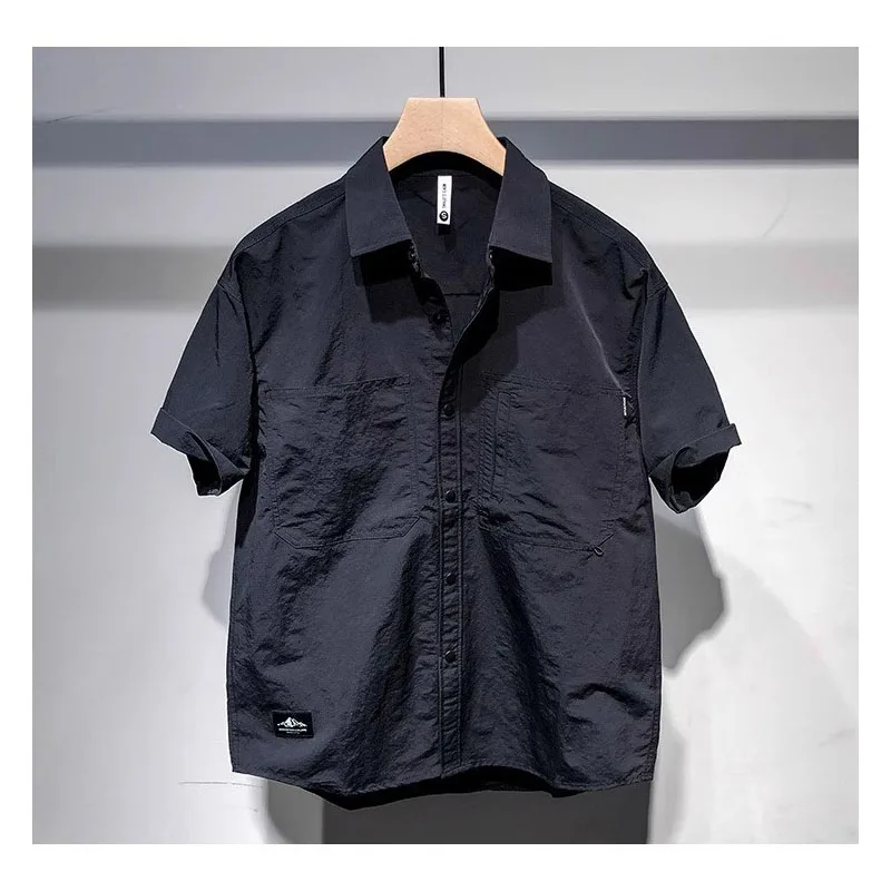 

Loose Fit Men's Summer ort Sve irt Oversized Vintage Sle Casual Workwear Outerwear Cardigan Jaet Breathable