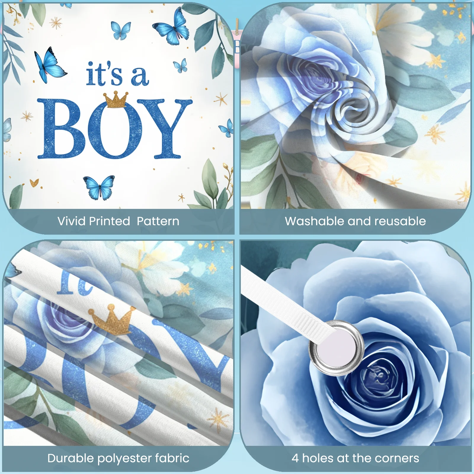 Decorative Design Baby Announcement Banner Blue Floral It's a Boy for Baby Shower Gender Reveal Newborn Event