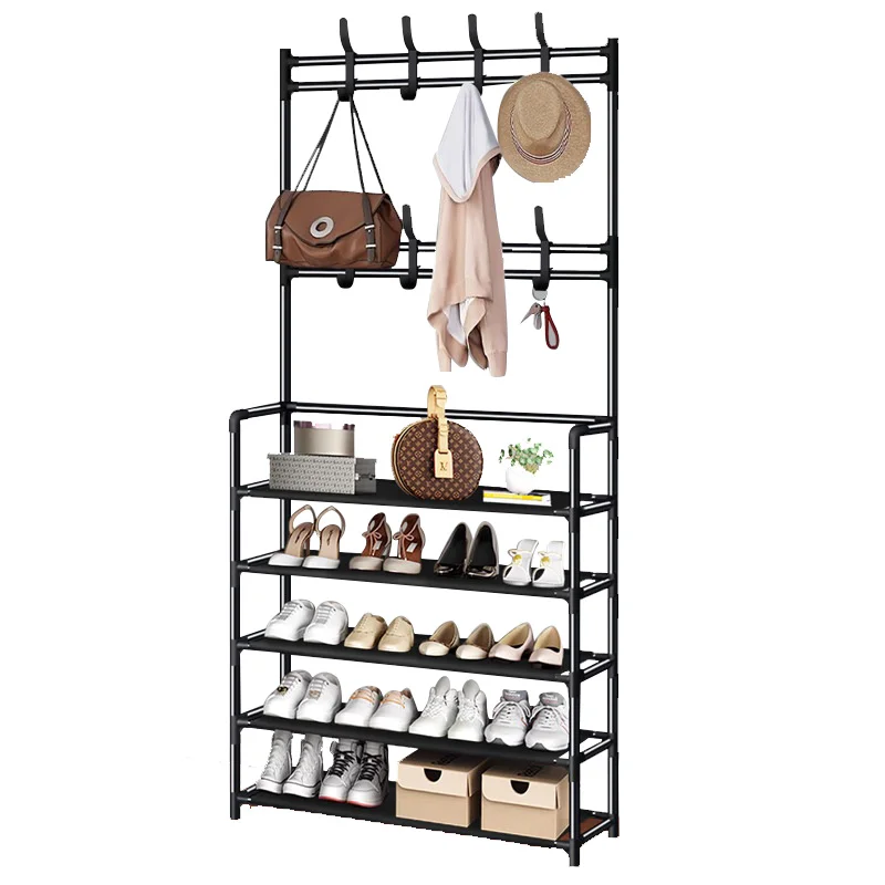 

Adjustable Modern Metal Floor Coat Rack and Shelf Organizer Stand and Storage Clothes Hanging Bags Storage Rack