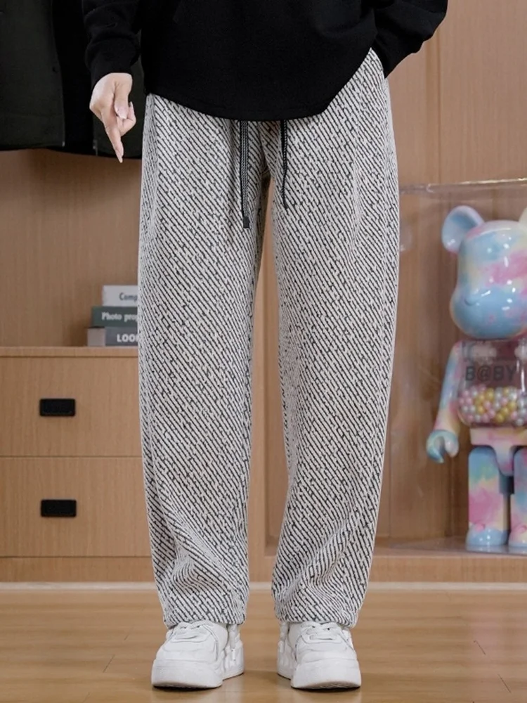 

Men's Winter Fce Lined Straight Leg Casual Pants Warm Stripe Pattern Versatile Simple Design Comfortable Cotton Blend Trou...