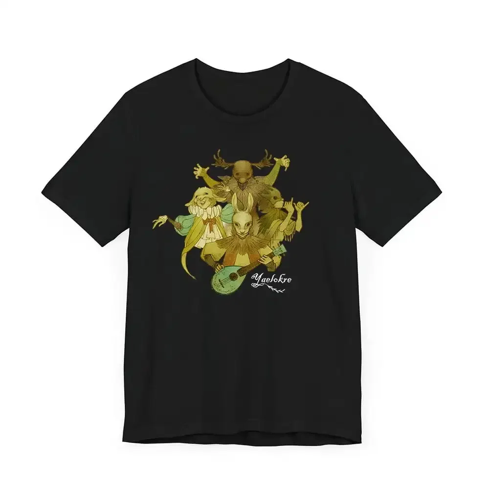 

Men's Yaelokre illustration fantasy story pattern print independent music style 100% pure cotton short-sleeved T-shirt clothing