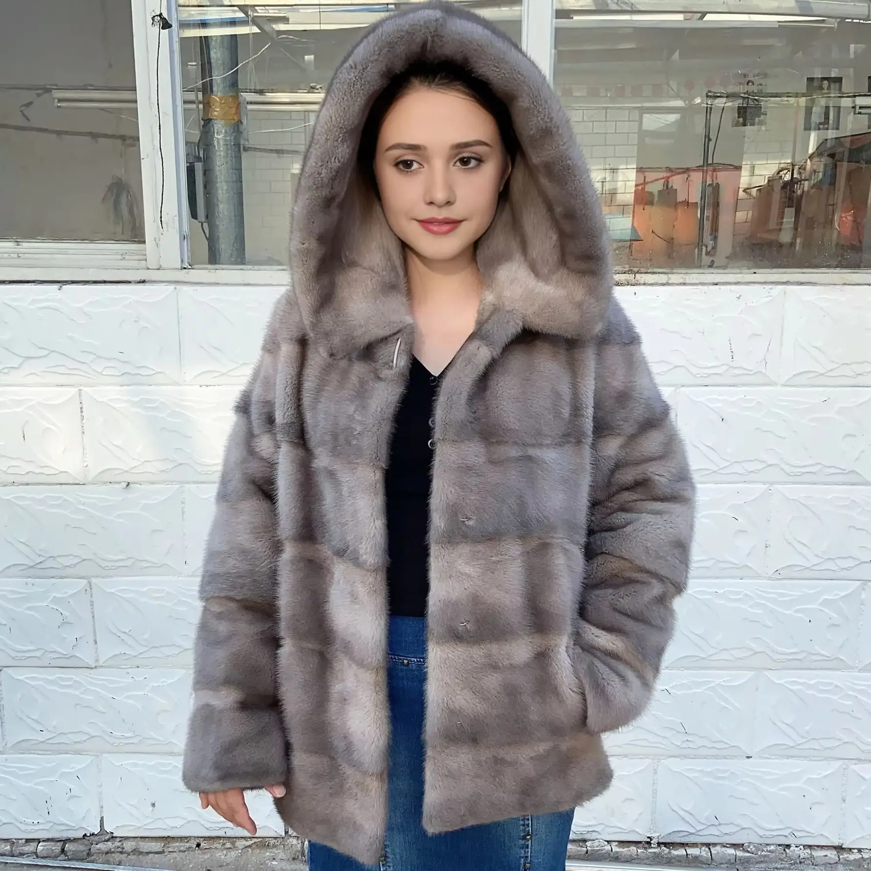 Fancy RaniNatural Fur Coats Real Mink Fur Coat Hood Female Genuine Jackets short Ladies Winter Clothes Oversize  luxury Women