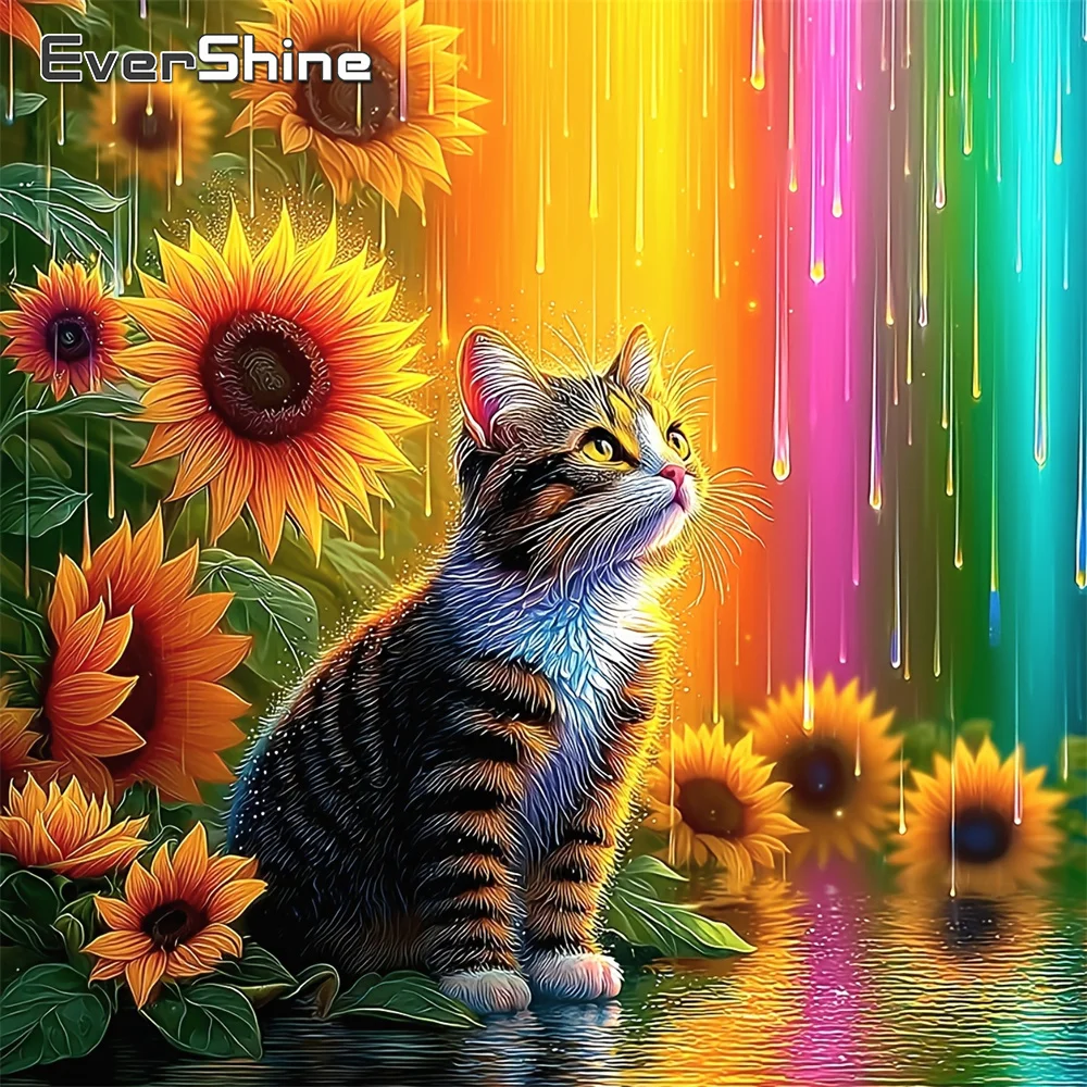 

EverShine Diamond Painting Animal Pattern For Adults Beginners Diamond Mosaic Cat Embroidery Sunflower Home Decoration