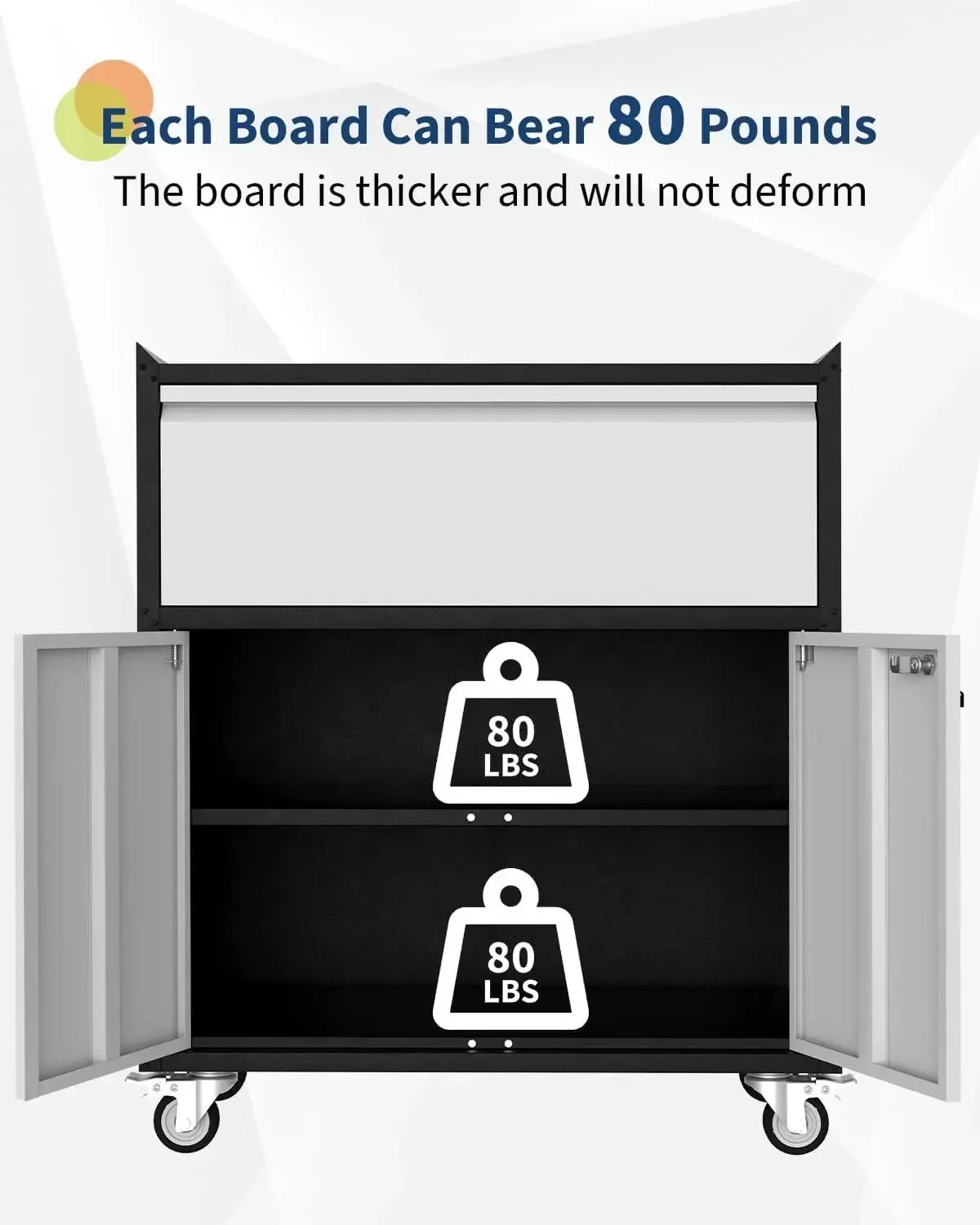 35.43in Duty Metal Garage Storage Cabinet with Wheels and 1 Drawer, Lockable Rolling Tool Cabinet with Adjustable Shelf, Rust-Re