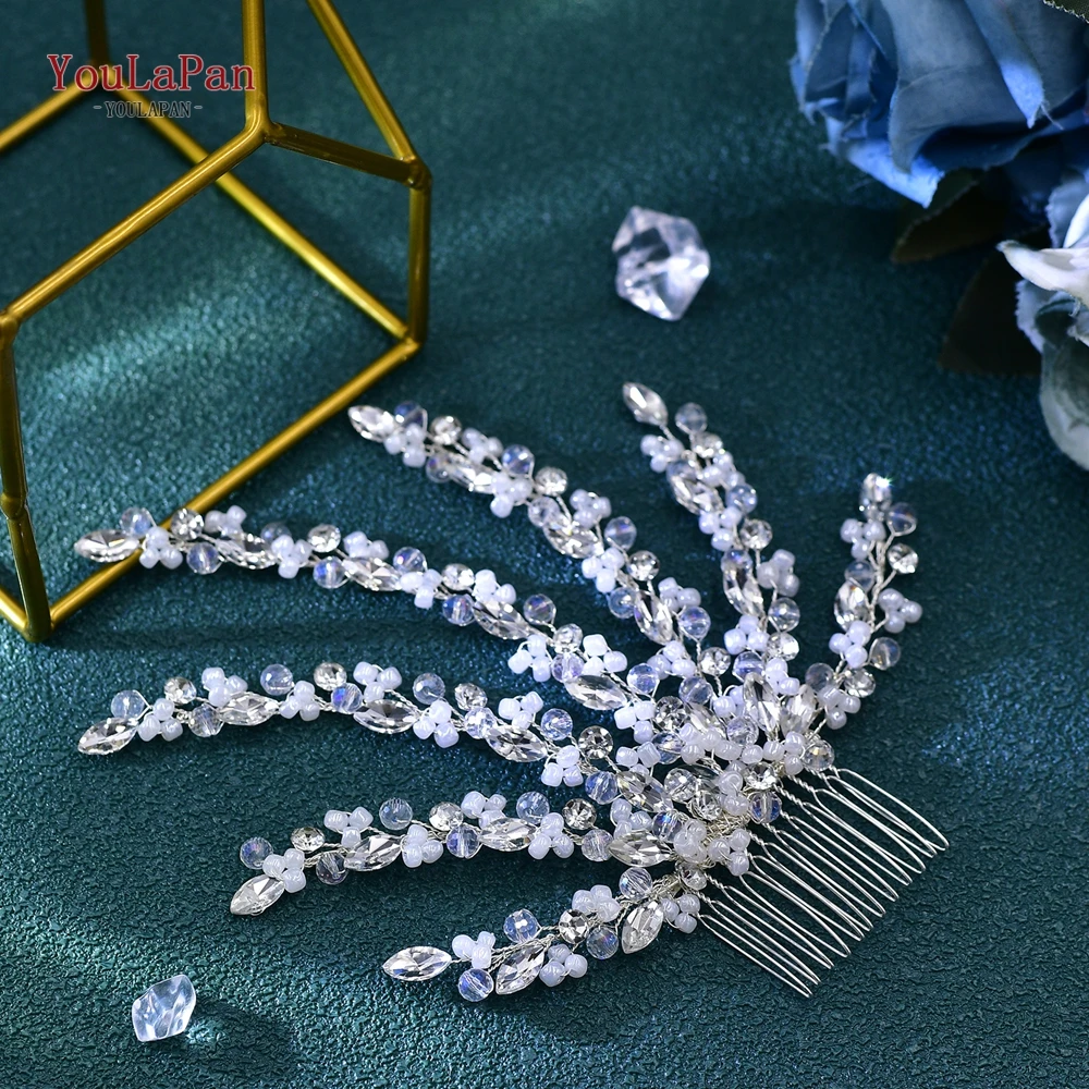 YouLaPan Handmade Beaded Bride Hair Comb Wedding Sparkly Crystal Headband Ornaments Bride Banquet Guest Gift Headdress HP651