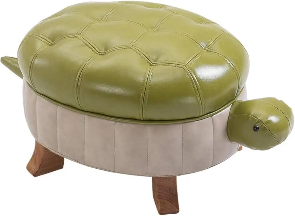 

Footstool Turtle Upholstered Ottoman PU Leather Pouf Wood Foot Stool Rest for Living Room Bedroom Sofa Bench Seat Chair,