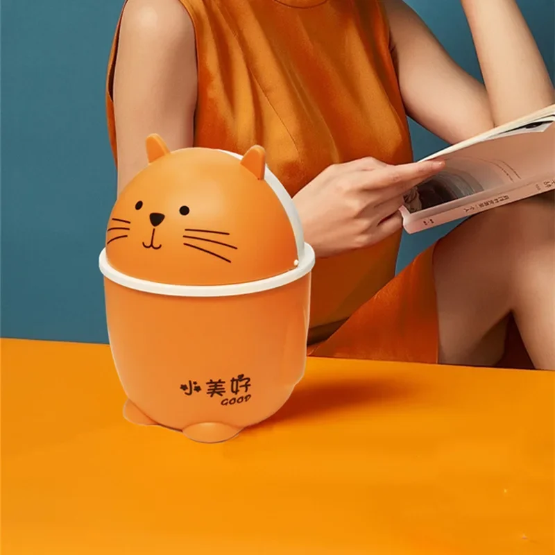 Cartoon Cat Table Plastic Trash Can Desktop Waste Box Bin Garbage Basket Home Office Supplies Dustbins Sundries Barrel Box