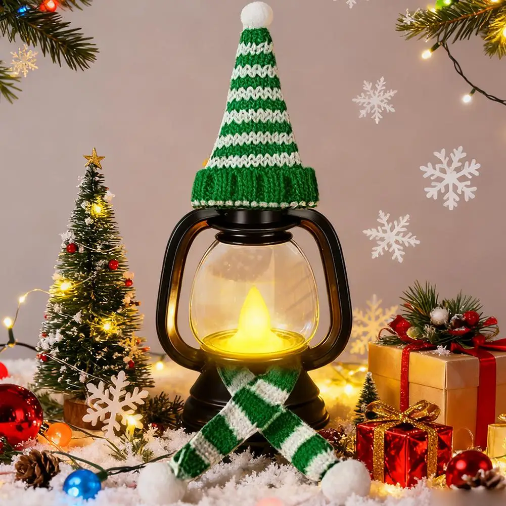 ثلج فانوس مصباح ليد مع 12 التعبير وقبعة + وشاح لجميع القديسين عطلة حفلة ديكور المنزل مصباح زيت صغير الرجعية