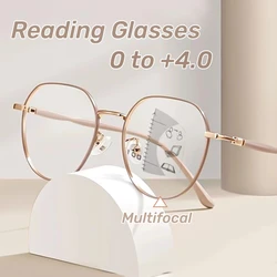 Gafas de lectura multifocales progresivas redondas Retro, gafas de visión de lejos con marco de Metal, gafas de presbicia antiazules de alta definición