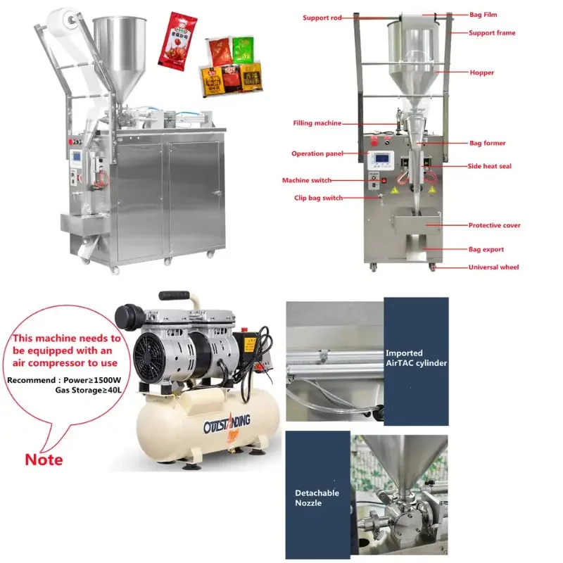 

Sachet Pouch Filling Packing Equipment, Automatic for Chili Sauce, Peanut Butter & Shampoo