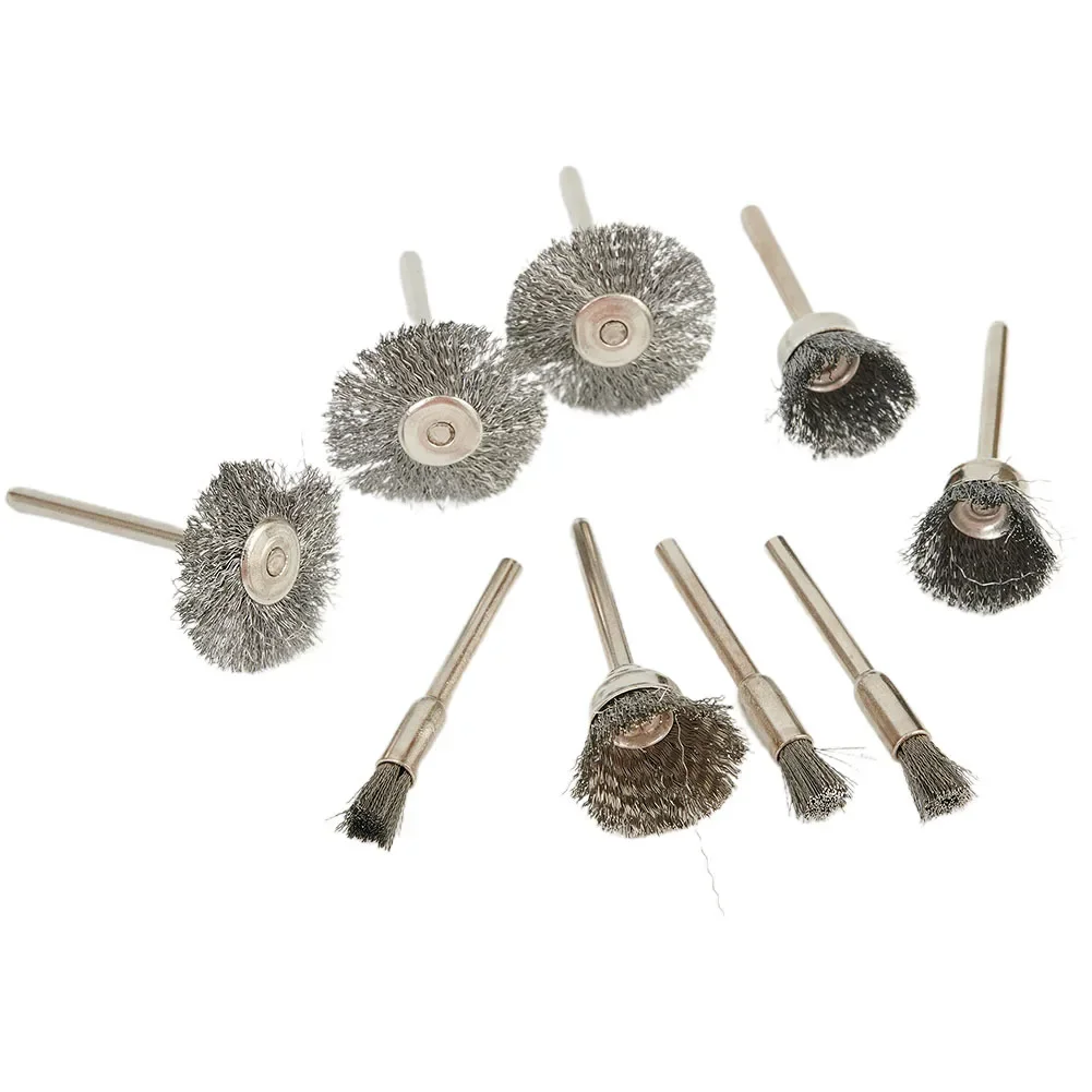 9Pcs Set Wire Brush Wire Wheel Rotary Tool Stainless Steel Rust Removal Polishing Cleaning Deburring Brushes For Metal Nonmetal