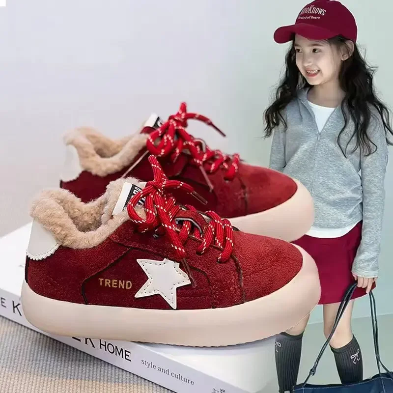 Outdoor Cotton Shoes Fashion Children Sports Shoes 2027 Winter Warm Plush Comfortable Anti Slip Boys Casual Shoes Sneakers