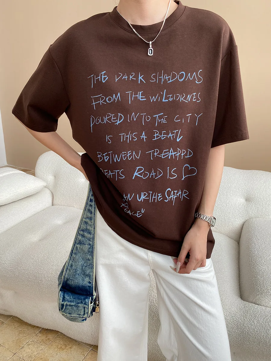 

Женская повседневная и ленивая футболка с круглым вырезом и короткими рукавами с буквенным принтом