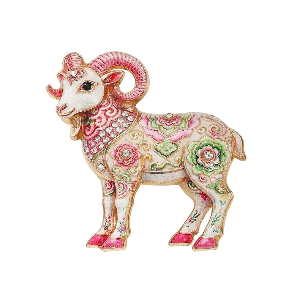 Sparkly Lovely Goat Brooch Pins Unisex 6 Color Rhinestone Sheep Year New Year Gifts Jewelry for Women Daily Outfit Accessories