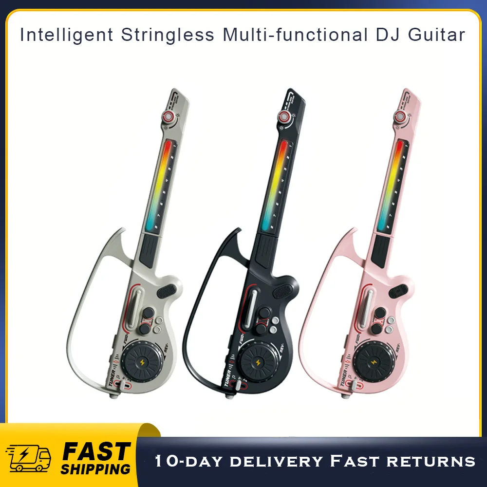 Smart Guitar Multi-functional DJ Guitar Portable Stringless Foldable Electric Guitar Bass Rechargeable with LED Lights BT 5.0