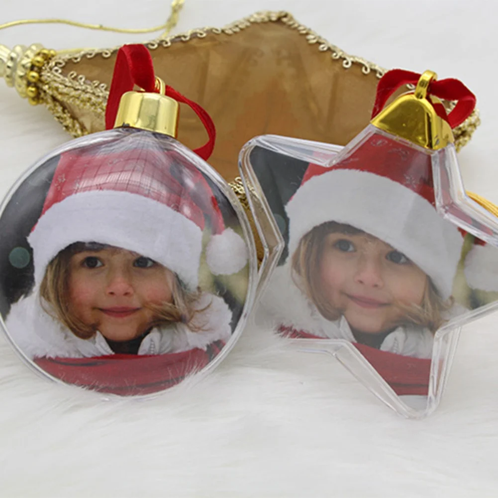 2024 Christmas Transparent Photo Frame Plastic Five-star Ball Christmas Decorations DIY Xmas Tree Hanging Decor Party Supplies