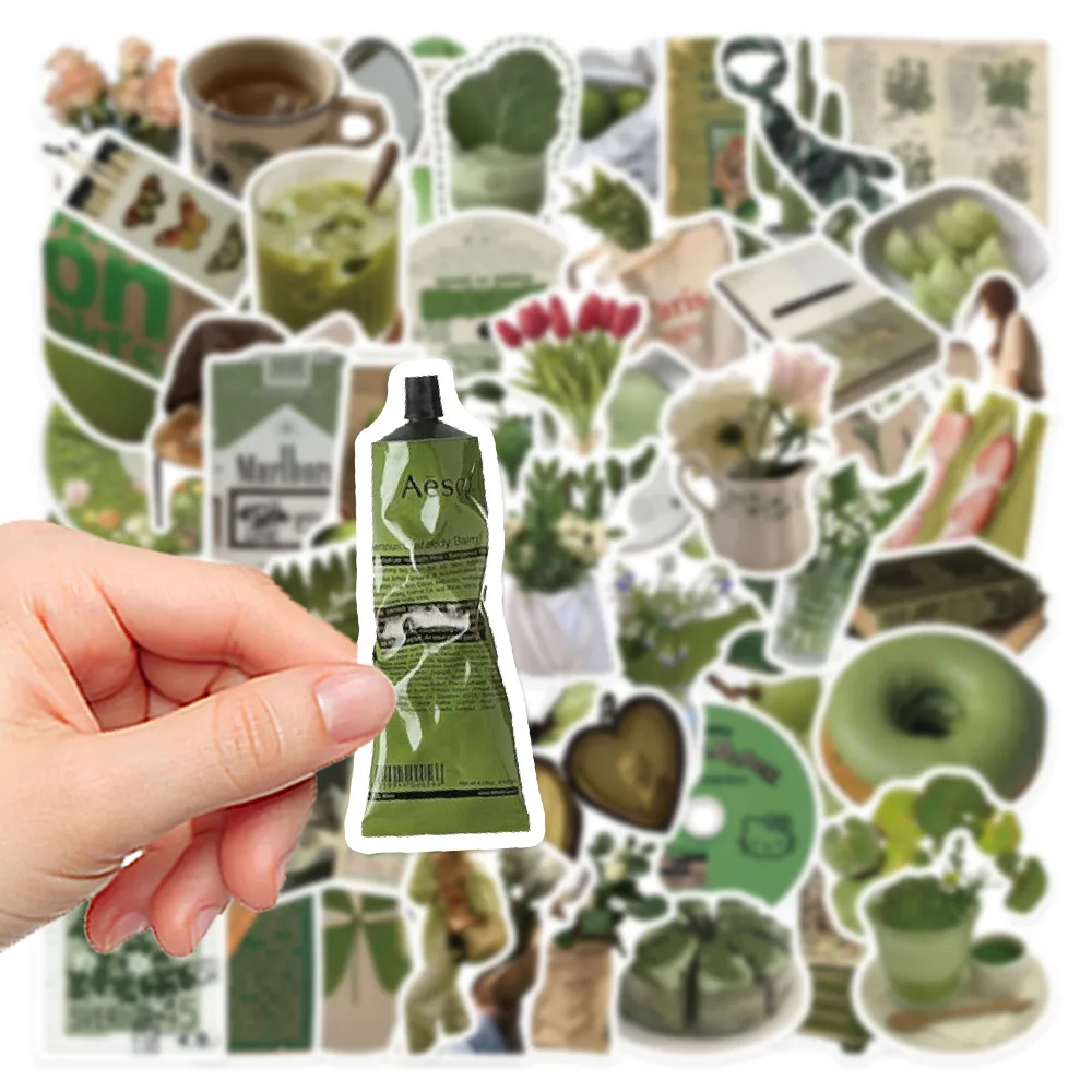 

62PCS Olive Green Stickers Korean Ins Style Graffiti DIY Mug Laptop Computer Luggage Decoration Waterproof Stickers Toys Gifts