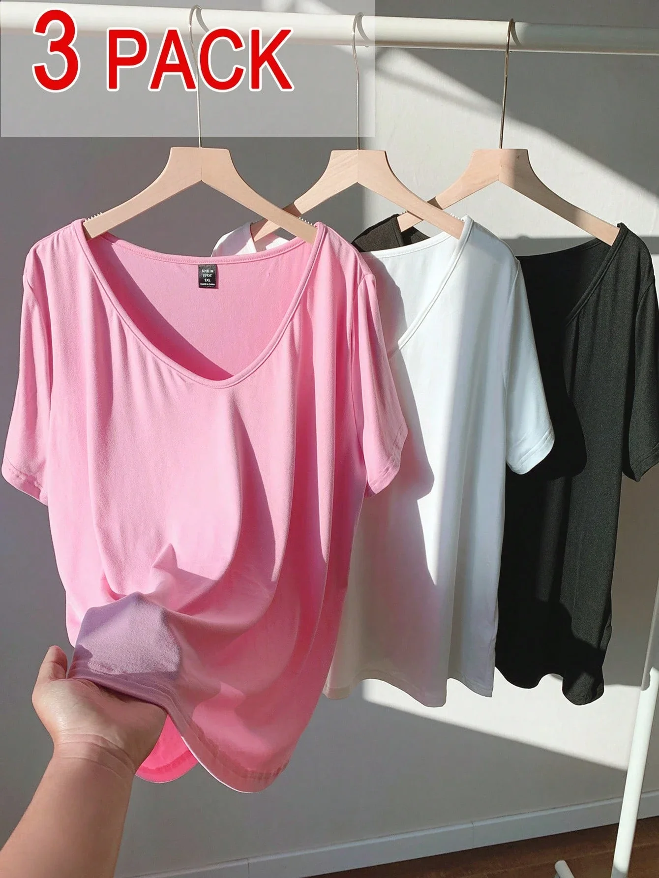 

3 Pack Plus Size V-Neck Soft Blend Short Sleeve Tee Shirt Casual Basics