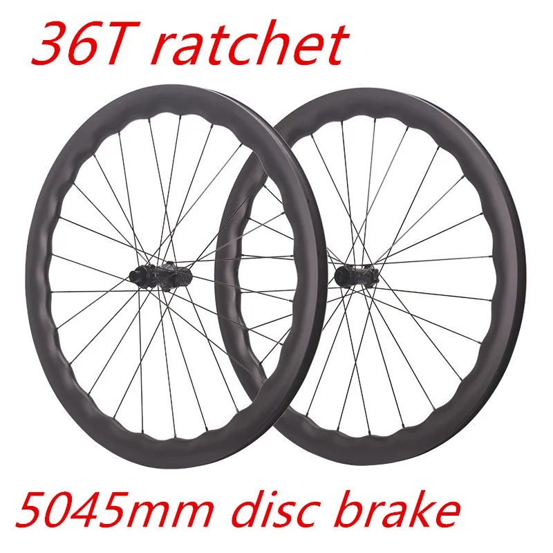 700C RUJIXU 36T 54T ratchet  5045mm centre lock carbon fiber wavy ring road disc brake wheel