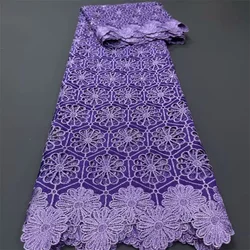 2024 purple High Quality African Guipure Cord Lace Fabric Nigerian Stones Water Soluble Lace Fabric For Sewing Women Dresses