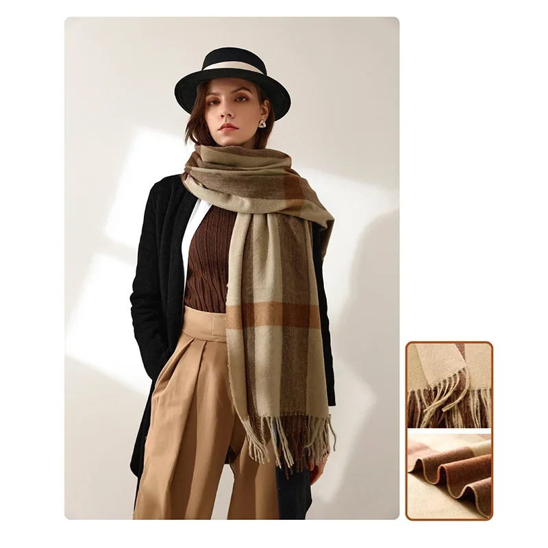 ฤดูหนาวผ้าพันคอลายสก๊อตผู้หญิงนุ่มผ้าคลุมไหล่หนาผ้าพันคอผ้าพันคอผ้าพันคอสุภาพสตรีสายรุ้งพู่ผ้าพันคอ Hairy พิมพ์ผ้าคลุมไหล่