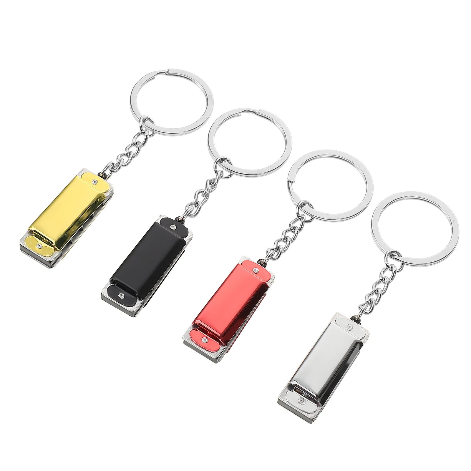 

4 Pcs Harmonica Keychain Decoration Backpack Pendant Bag Hanging Metal Rings Accessories Travel