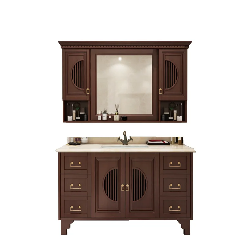 bathroom cabinet overall solid wood bathroom combination toilet sink washbasin light luxury Chinese style washbasin