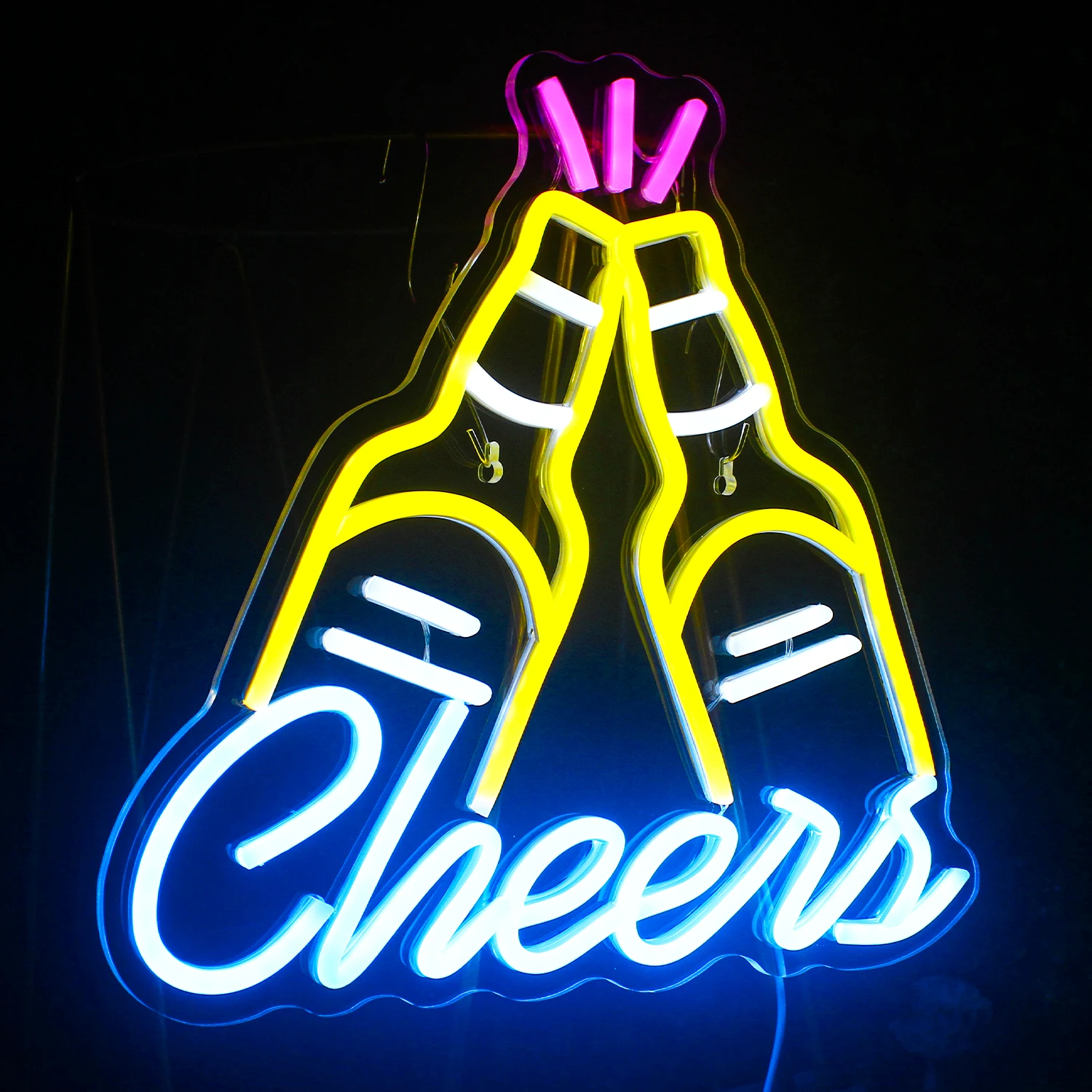 Bar Cheers Neon Sign Bar Restaurant Store Wall Decor Neon Light Custom Personalized Beer Bottle Led Sign Acrylic USB Neon