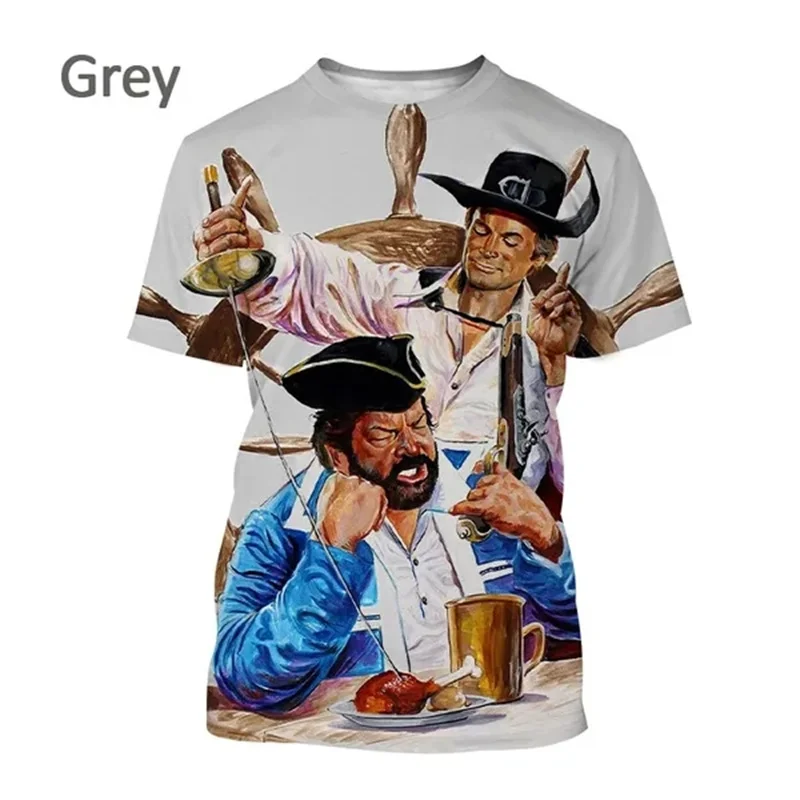 Bud Spencer Terence Hill Graphic T Shirts for Men Game T-shirt Womens Clothing Harajuku Fashion Streetwear Kids Tee Shirts Tops