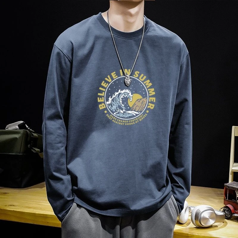 

Мужские футболки с буквенным принтом стандартного кроя, повседневные, корейские, 100, ℅ Хлопковая толстовка, роскошные оригинальные топы, размер, базовый слой, мужской пуловер