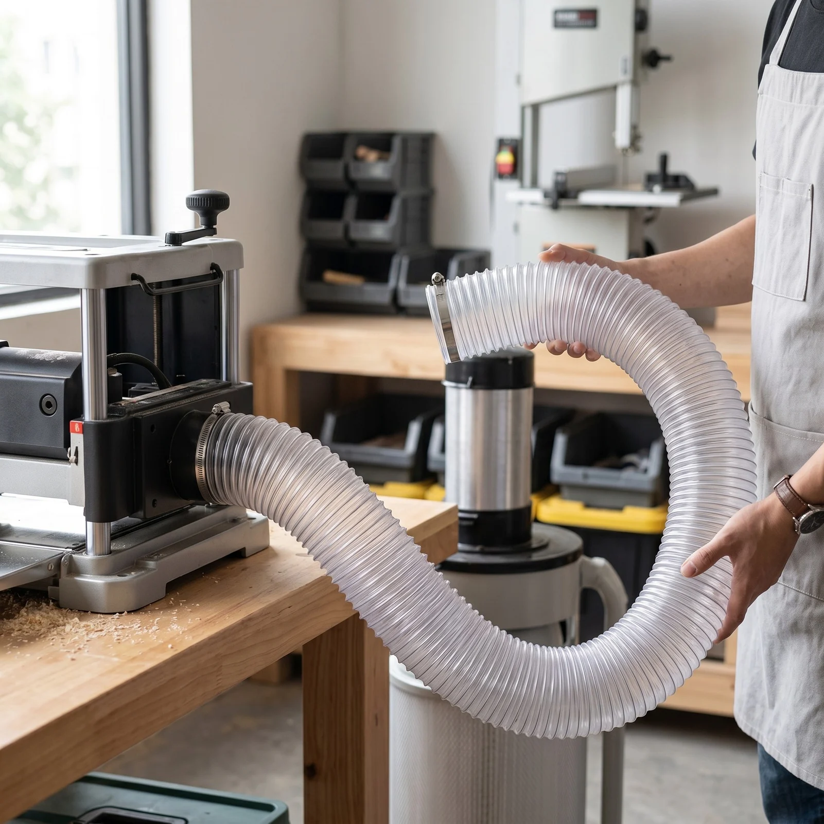 

PVC Dust Collection Hose Clear Flexible Vacuum Hose for Woodworking Workshops Dust Collector System 10cm ID 3meter L with Stainl