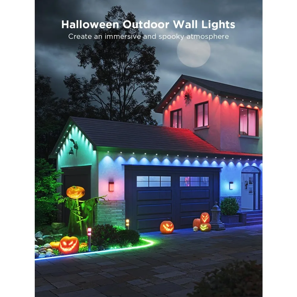 Outdoor Wall Light, 1500LM Smart RGBIC Porch Lights Outdoor with 45 Scene Modes, IP65 Waterproof for Halloween Decor