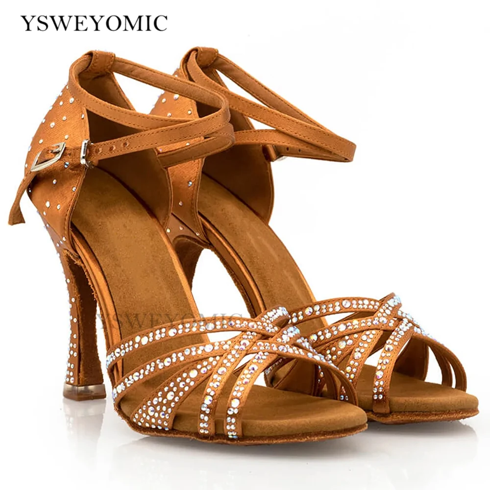 YSWEYOMIC Brown Dance High Heels Suede Insole Zapatos para bailar salsa latina