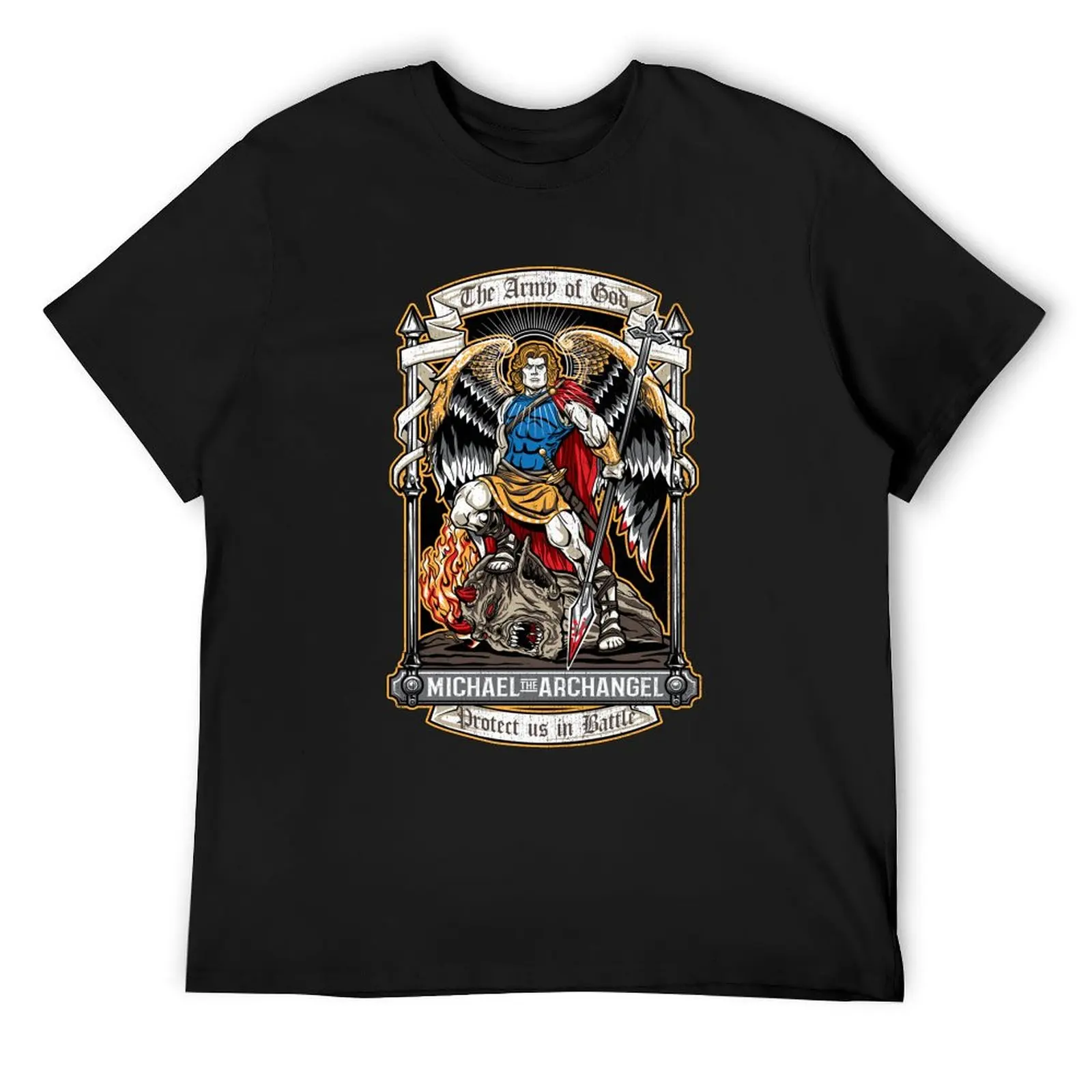 

Saint Michael the Archangel T-Shirt man clothes heavyweights t shirts for men cotton