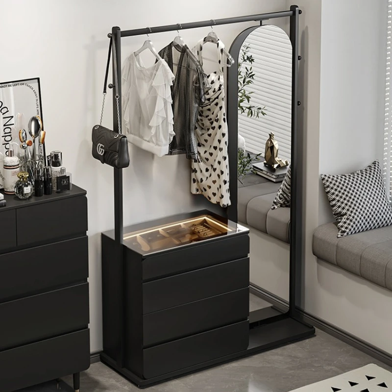 

Simple modern chest, coat rack, integrated black multi-functional bedroom, bedside locker, rotating full-body full-length mirror