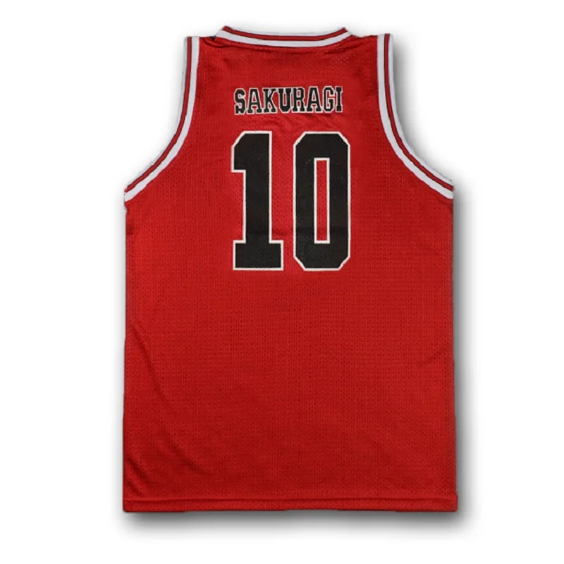 Suramu Danku Shohoku High School Basket Ball Team No.10 Hanamichi Sakuragi Cosplay Print Red Top Vest SD Basketball Jersey