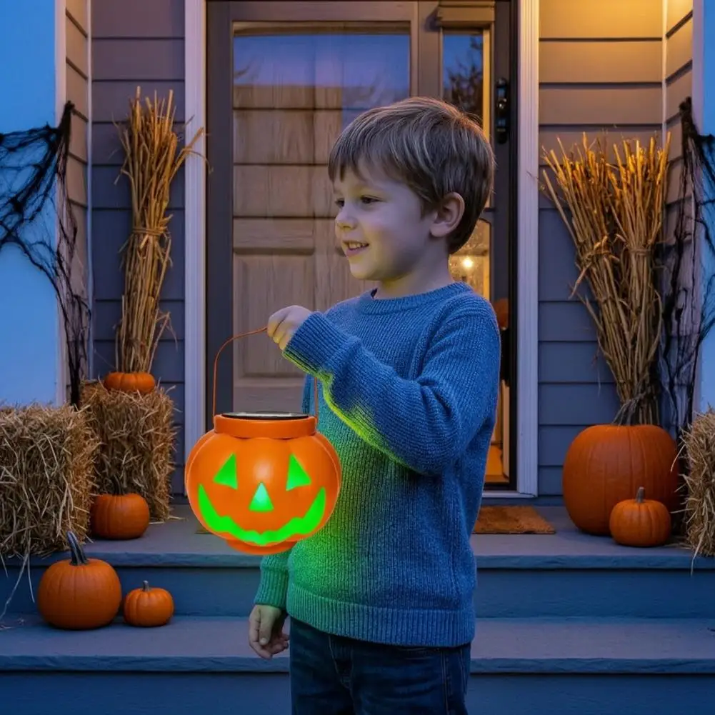 Energy Free Fall Yard Decorations Halloween Pumpkin Solar Lantern Waterproof Outdoor Hanging Light Spooky Orange Face for Porch