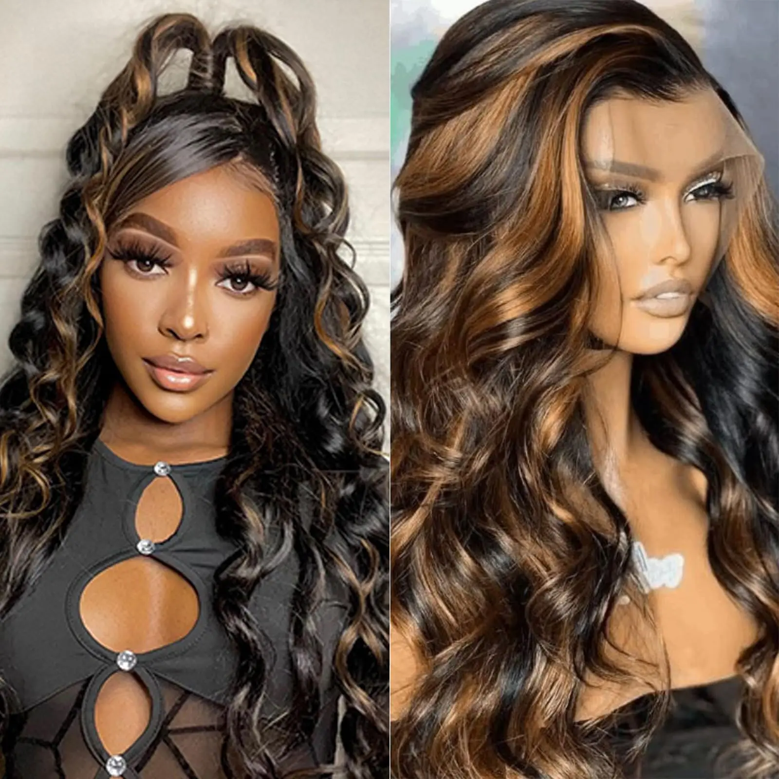 1B/30 Ombre Highlight 13X4 Lace Frontal Wigs Brazilian Human Hair Body Wave Transparent Lace Front Wig Pre Plucked 200 Density