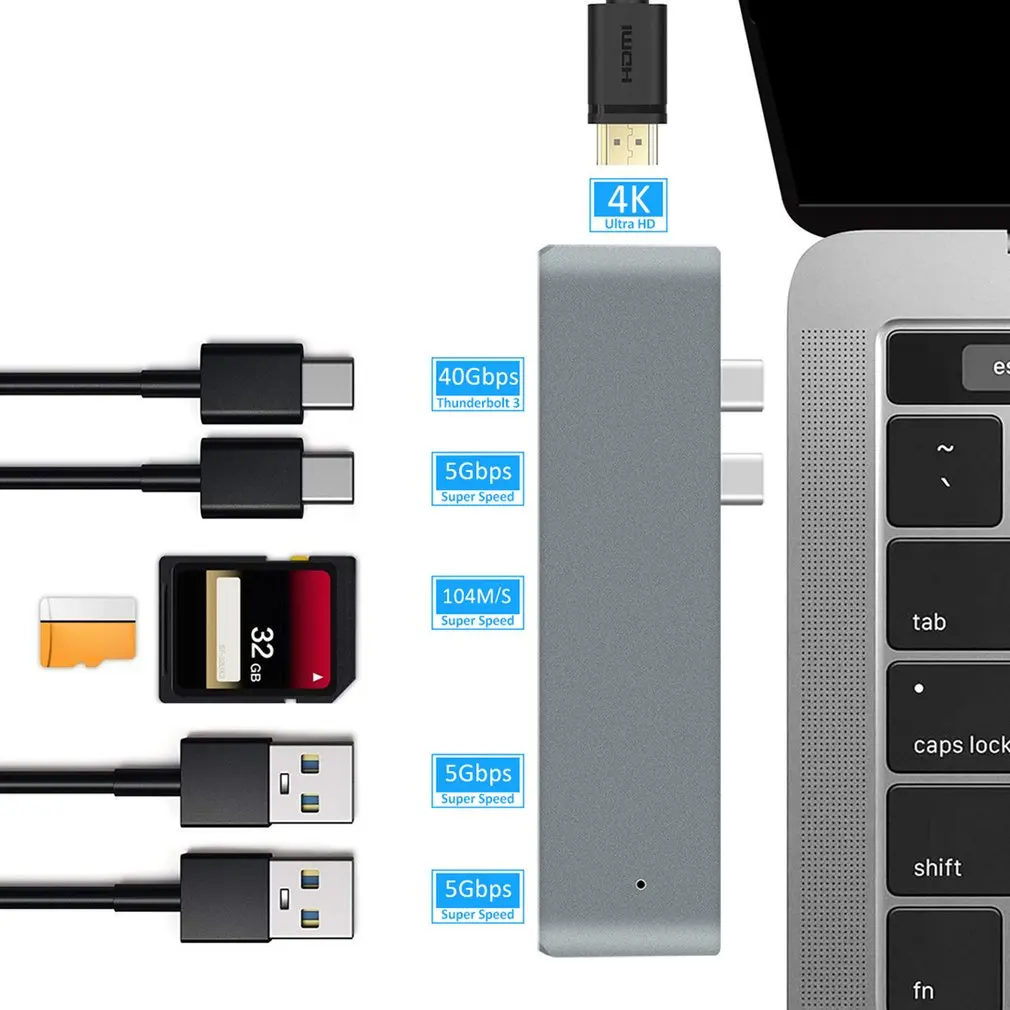 

Hot USB 3.1 Type-C Hub To HDMI-compatible Adapter 4K Thunderbolt 3 USB C Hub with Hub TF SD Reader Slot PD for MacBook Pro/Air