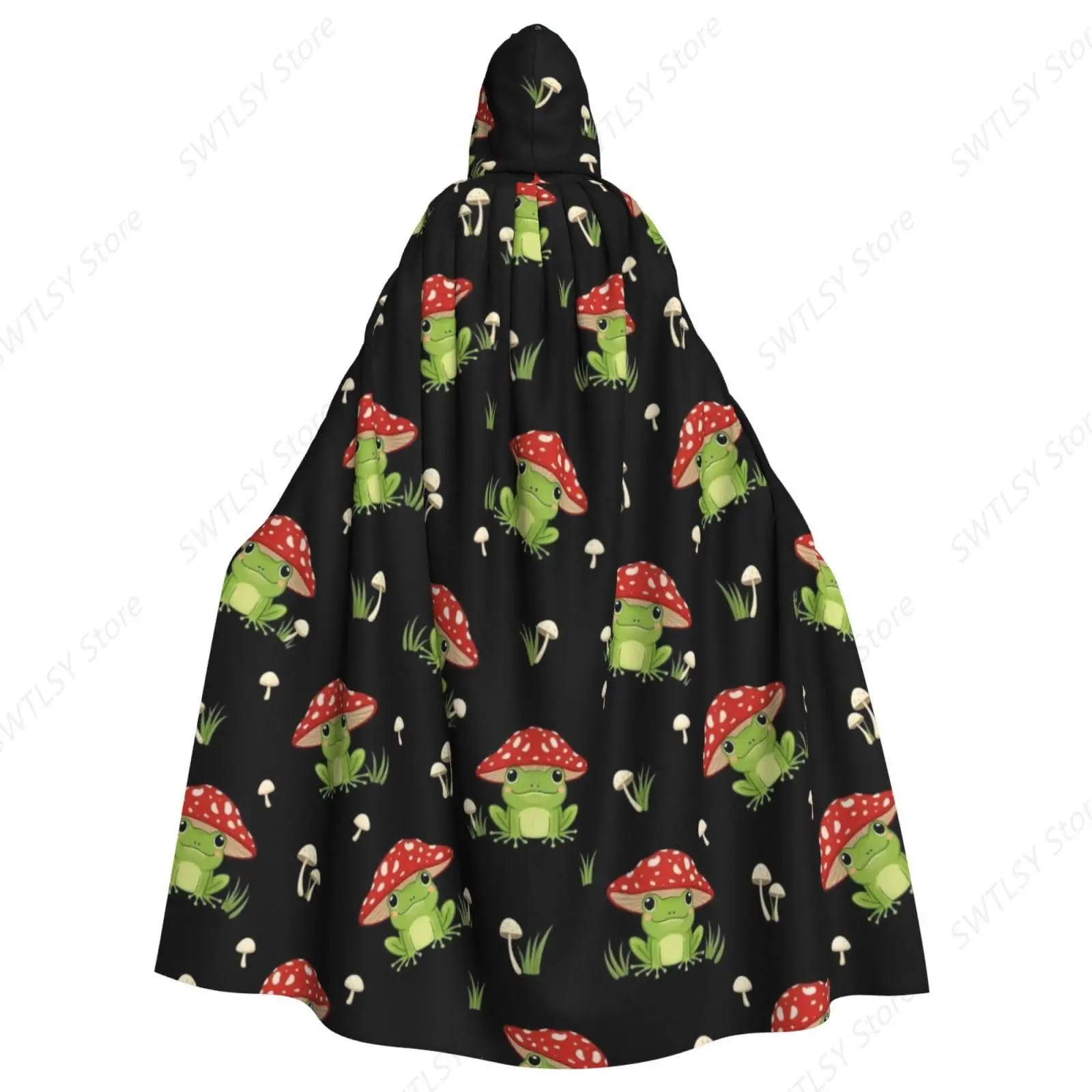 Women Men Hooded Cloak Robe Compatible with Cute Frogs Cartoon Mushroom Hats, Halloween Cosutme Cape Halloween Wizard Cosplay