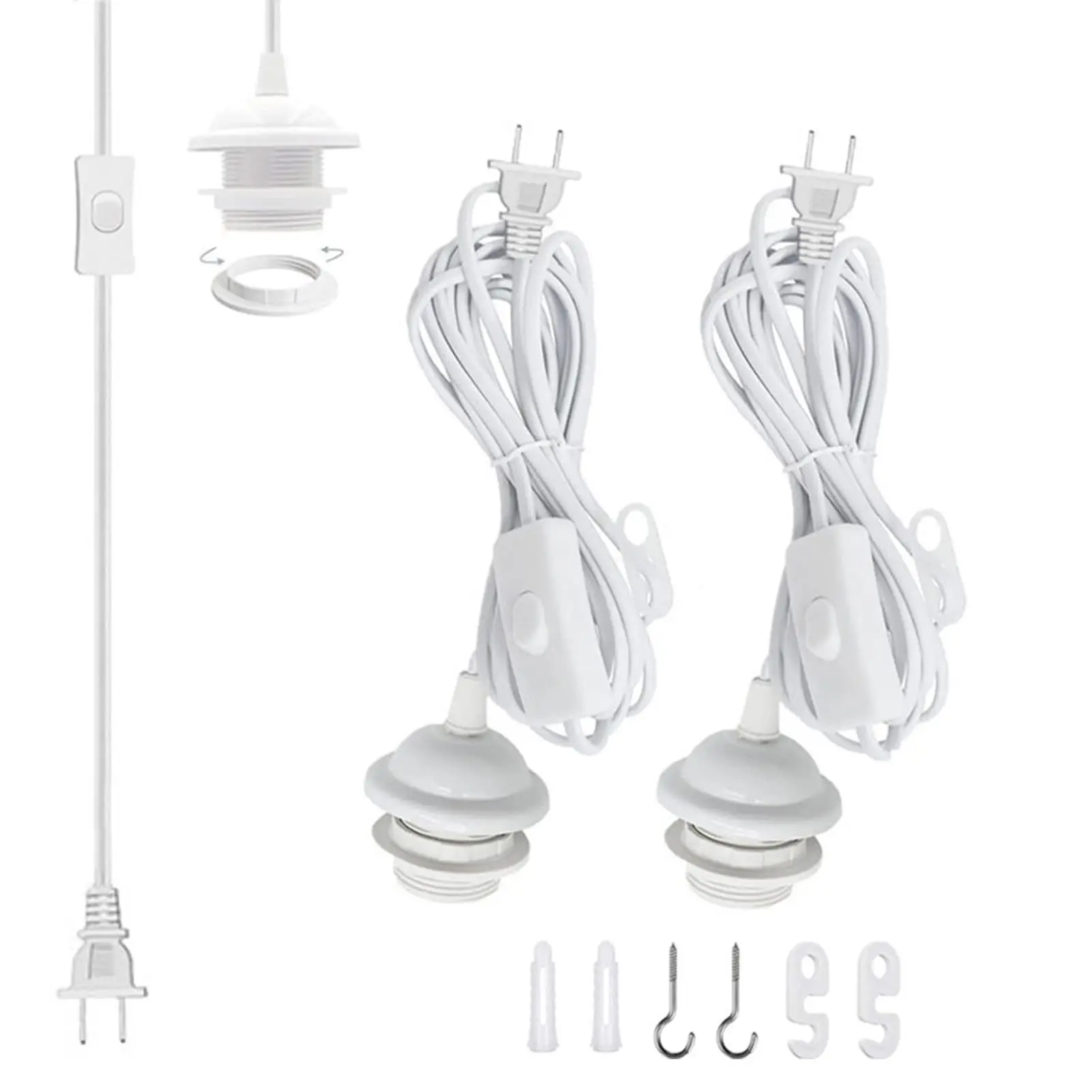 

2 Pack Plug in Hanging Pendant Light Cord Kit with On/Off Switch E26/E27 Socket Lamp Kit for DIY Pendant Lamp, 1.8 M