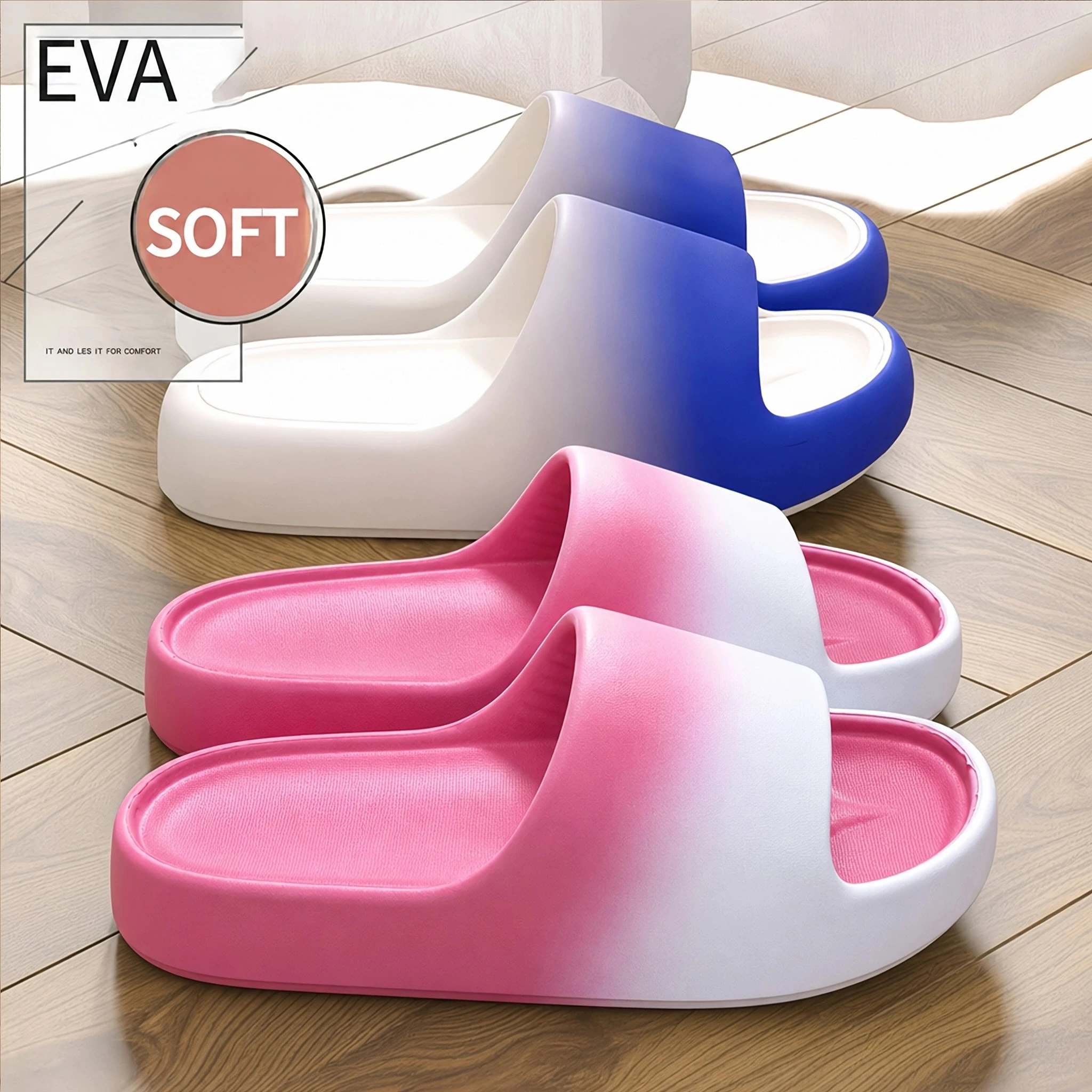 New Gradient Color EVA Cushioned Slides Pillow Soft Underfoot Stress Relief Thick Sole Casual Indoor Beach Couple Slide Sandals