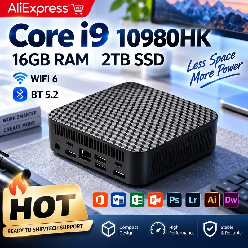 New Intel Core i9‑10980HK High‑Performance Mini Gaming Pocket Desktop PC 16GB RAM Optional SSD WiFi6 4KHD Compact Unit