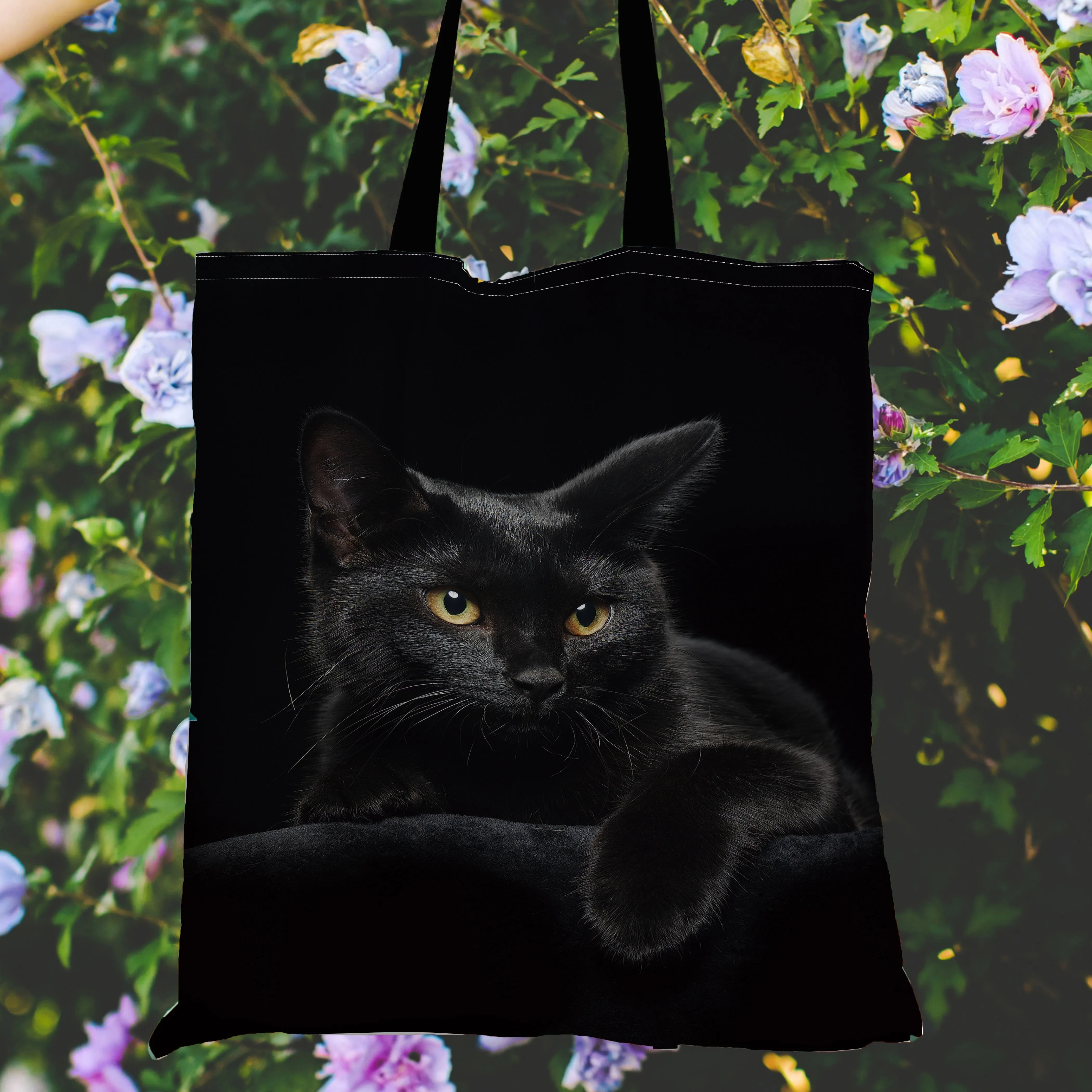 Vibrant Black Cat Hand Bag Women Tote Bag Linen Fabric Shoulder Shopper Bags For Women Eco Foldable Reusable Shopping Bags