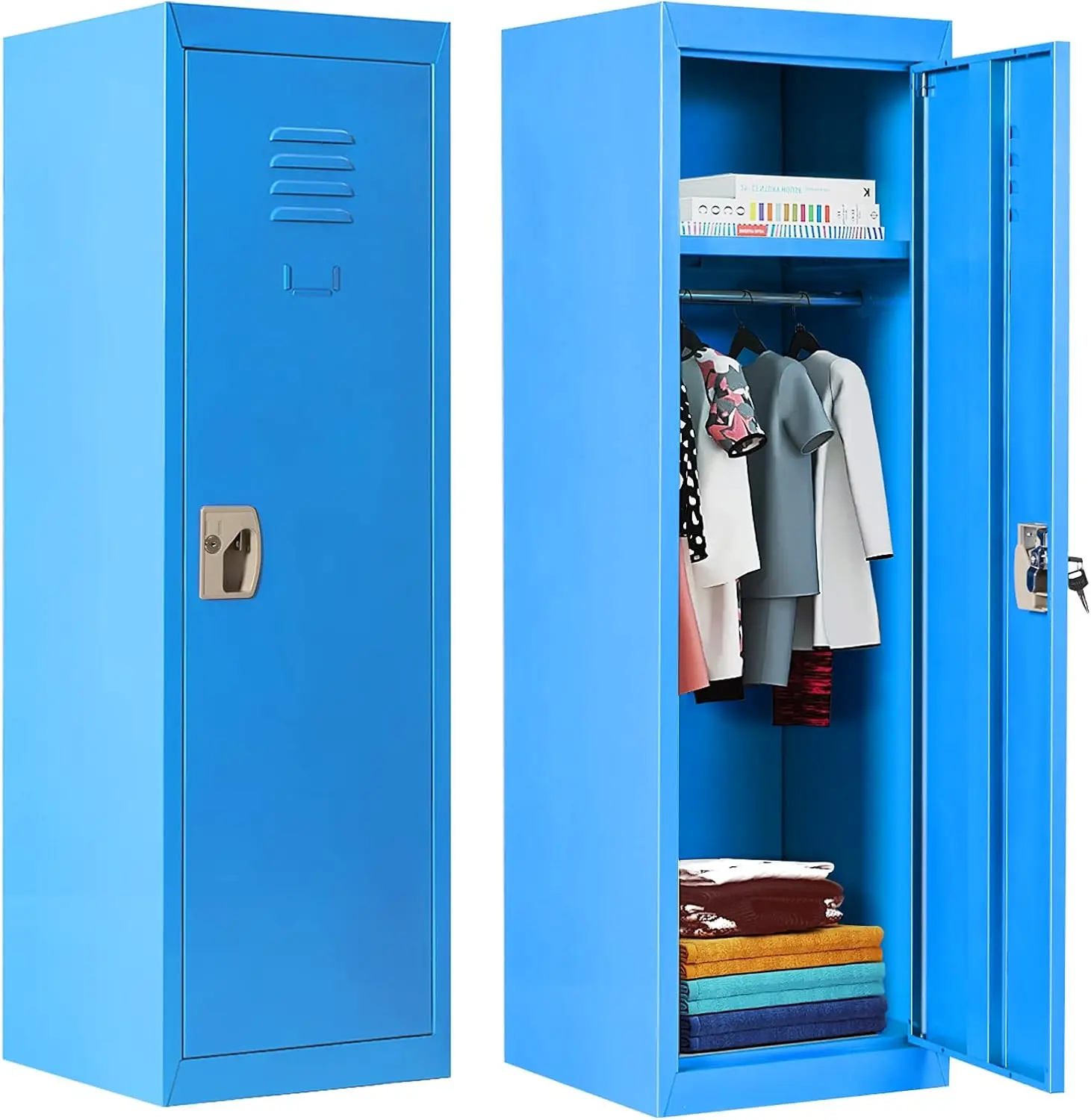 Comfort corner Kids Locker Cabinet, Daycare Metal Coat Locker w/Hanging Rod & Shelf for Kids Room Bedroom School,2-Tier Storage