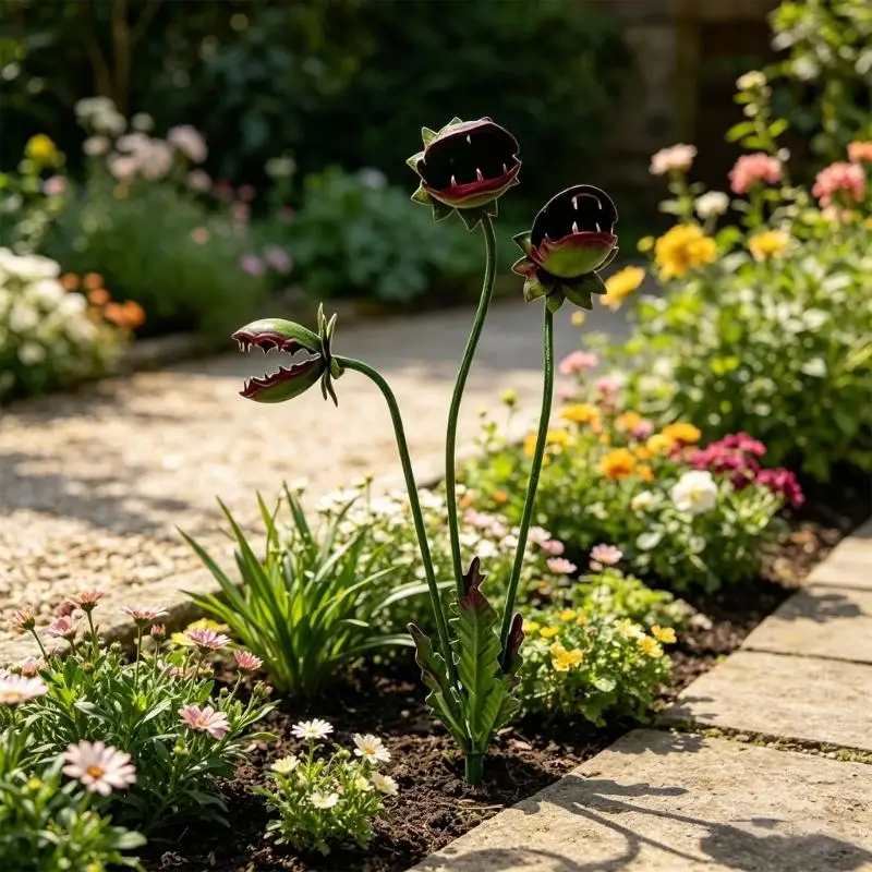 Kreativer Gartenpfahl für fleischfressende Pflanzen aus Metall für Rasen und Blumenbeet Freien mit abnehmbarem Design D2RD – Detail 3